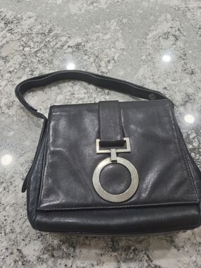 Vintage 1960s Dofan Blue Leather Shoulder Bag with Silver Ring Hardware